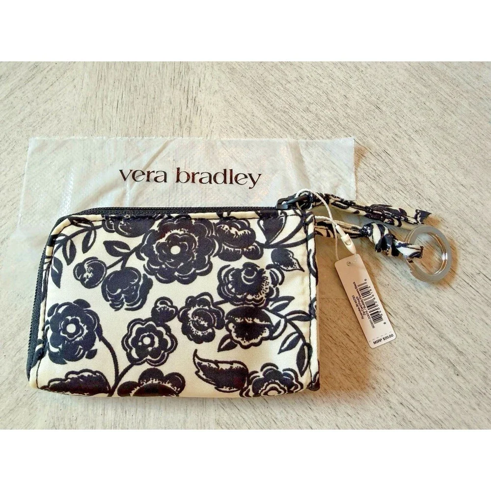 Vera Bradley Wristlet Wallet Zip Card Pouch Bubbly Flowers Black New with Tags - Picture 6 of 8